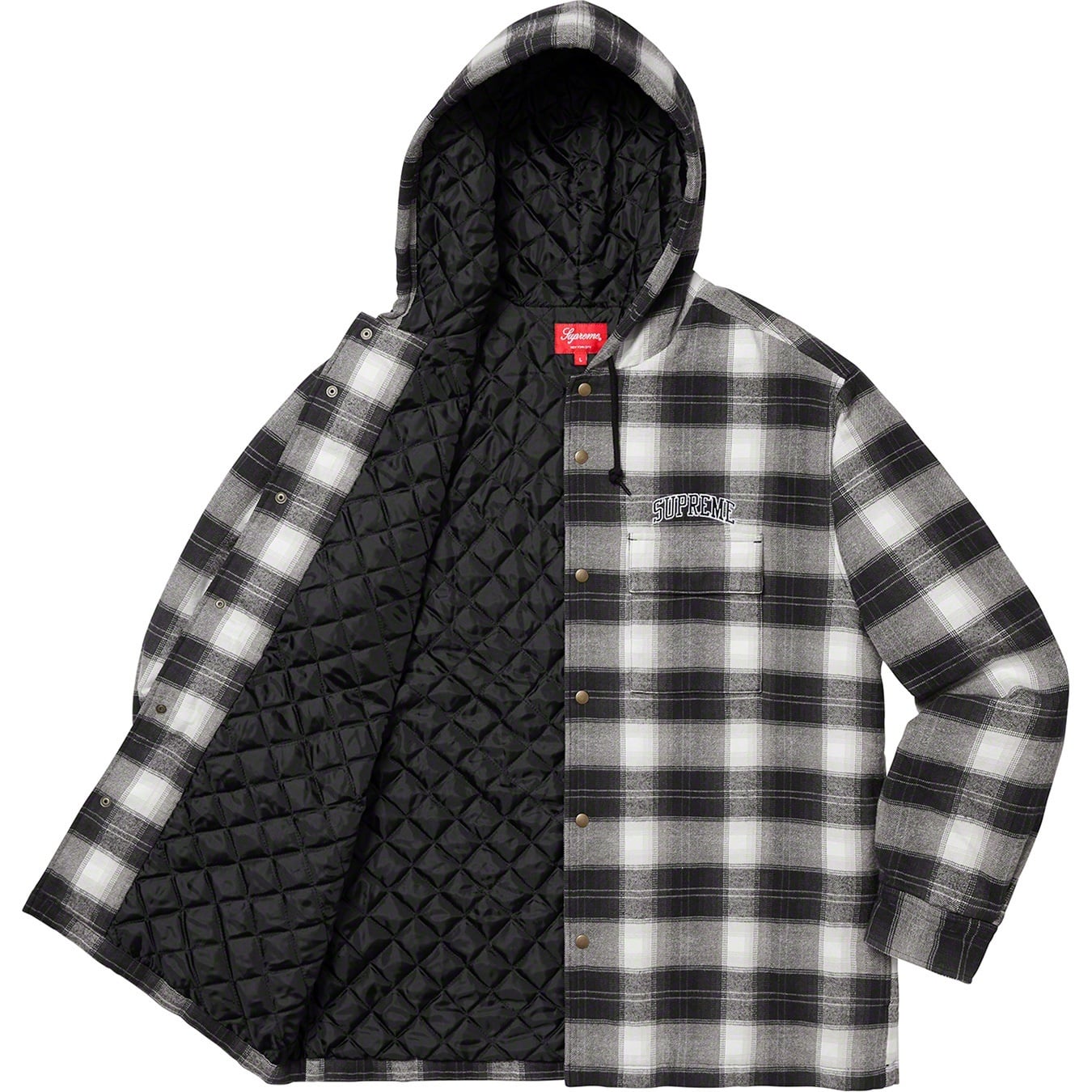 Quilted Hooded Plaid Shirt view 6